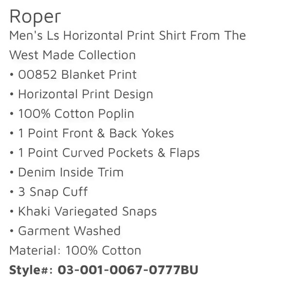 New Men’s Roper LS Horizontal Print Shirt XL - Picture 12 of 12